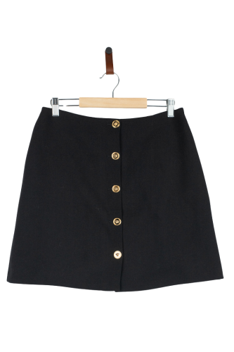 Przejdź do produktu Versace spódnica czarna 44 mini ze złotymi guzikami elegancka