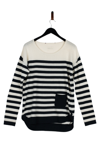 Przejdź do produktu 81hours sweter paski kremowo-czarny S kaszmir premium casual