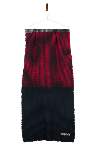 Przejdź do produktu Tommy Hilfiger szalik czerwony granatowy naszyte logo unisex stan idealny