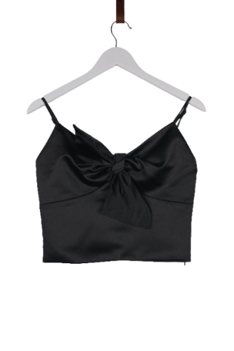 Przejdź do produktu Maje czarny śliczny satynowy crop top z kokardą rozmiar 2 bardzo dobry stan