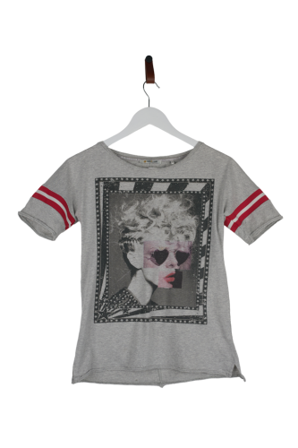 Przejdź do produktu Rich & Royal damski t‑shirt szary z nadrukiem XS stan bardzo dobry