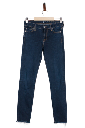 Przejdź do produktu 7 For All Mankind, damskie, jeansy skinny, ciemny denim, postrzępione nogawki
