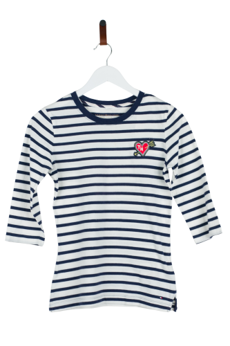 Przejdź do produktu Tommy Hilfiger damska bluzka, w paski granatowo-białe, rękaw 3/4,rozmiar XS, stan idealny