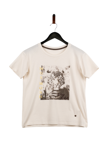 Przejdź do produktu Mos Mosh T-shirt damski z cudowną grafiką rozm. S/M ecru stan idealny